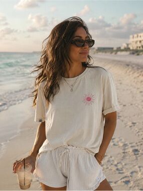 30A Protect Our Beaches Tee L Pale Yellow | Coastal Graphic Eco Friendly Summer
